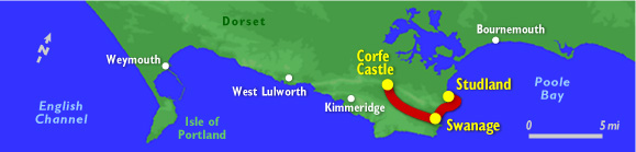 MAP Studland to Swanage and Corfe Castle